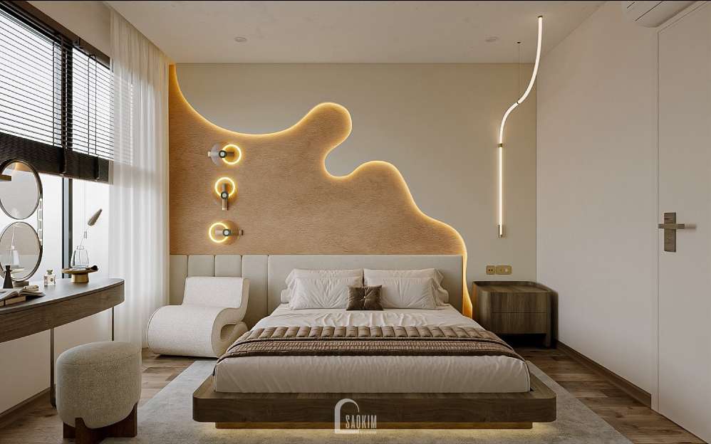 Không gian phòng ngủ phong cách Koreachic mix Scandinavian tại thiết kế chung cư 1 ngủ Masteri Vinhomes Ocean Park